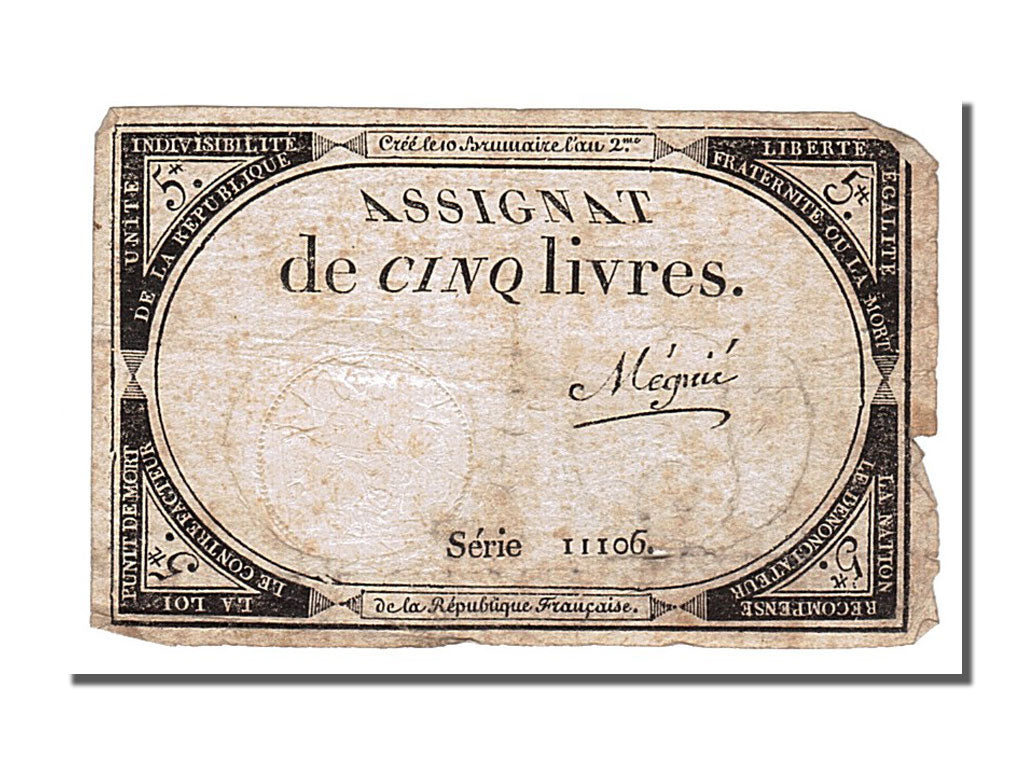 FRANCE, 5 Livres, 1793, 1793-10-31, EF(40-45), Lafaurie #171, FRANCE, 5 Livres,.