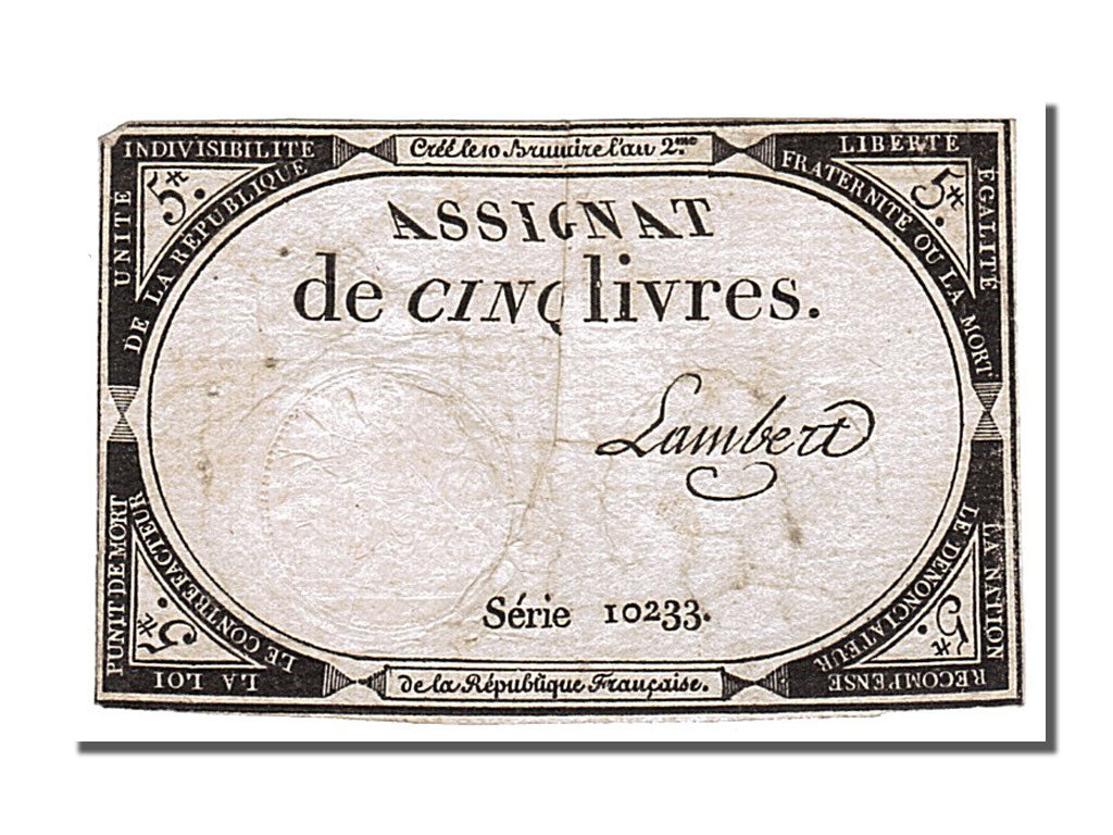 FRANCE, 5 Livres, 1793, 1793-10-31, EF(40-45), Lafaurie #171, FRANCE, 5 Livres,.