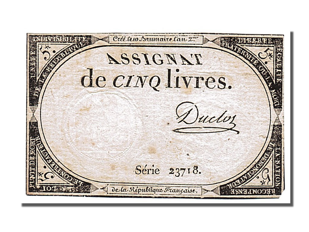 FRANCE, 5 Livres, 1793, 1793-10-31, EF(40-45), Lafaurie #171, FRANCE, 5 Livres,.