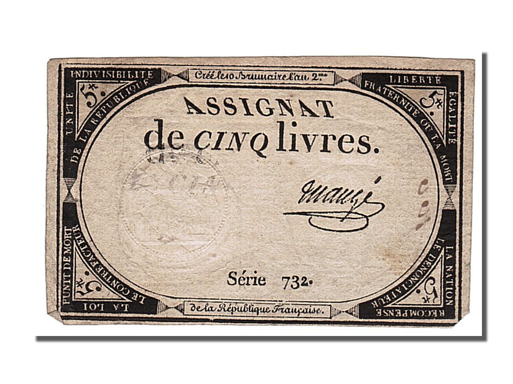 FRANCE, 5 Livres, 1793, 1793-10-31, EF(40-45), Lafaurie #171, FRANCE, 5 Livres,.