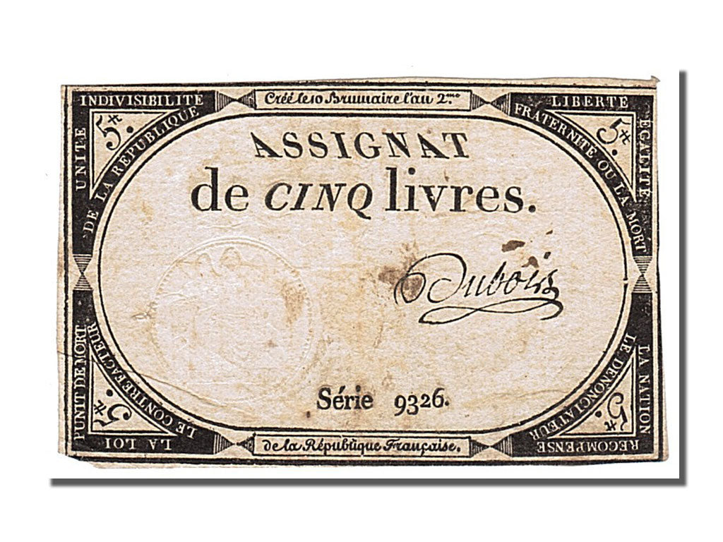 FRANCE, 5 Livres, 1793, 1793-10-31, EF(40-45), Lafaurie #171, FRANCE, 5 Livres,.
