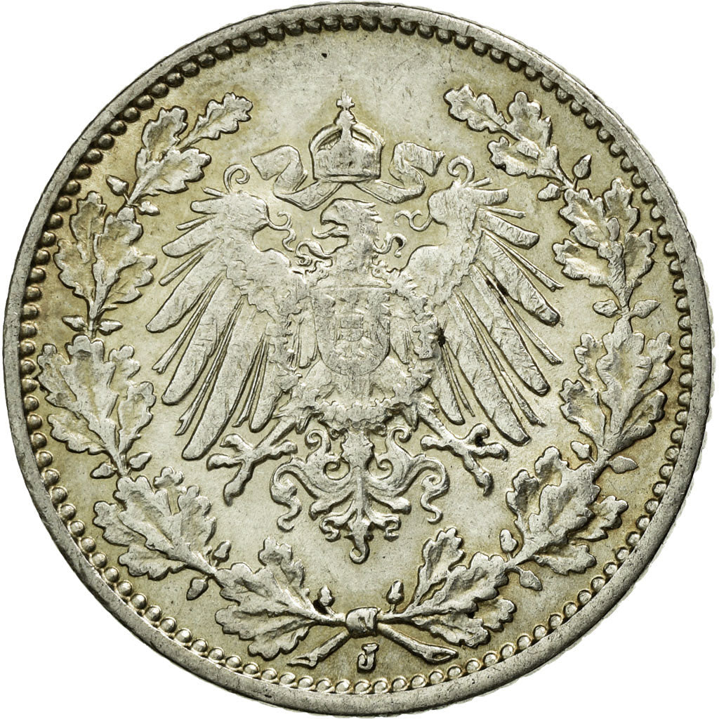 Coin, GERMANY - EMPIRE, 1/2 Mark, 1916, Hamburg, AU(55-58), Silver, KM:17