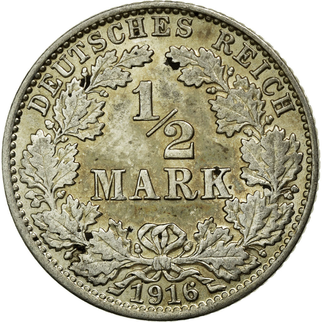 Coin, GERMANY - EMPIRE, 1/2 Mark, 1916, Hamburg, AU(55-58), Silver, KM:17
