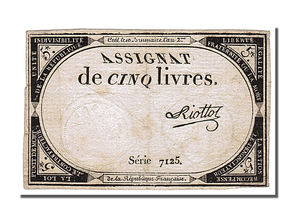FRANCE, 5 Livres, 1793, 1793-10-31, EF(40-45), Lafaurie #171, FRANCE, 5 Livres,.