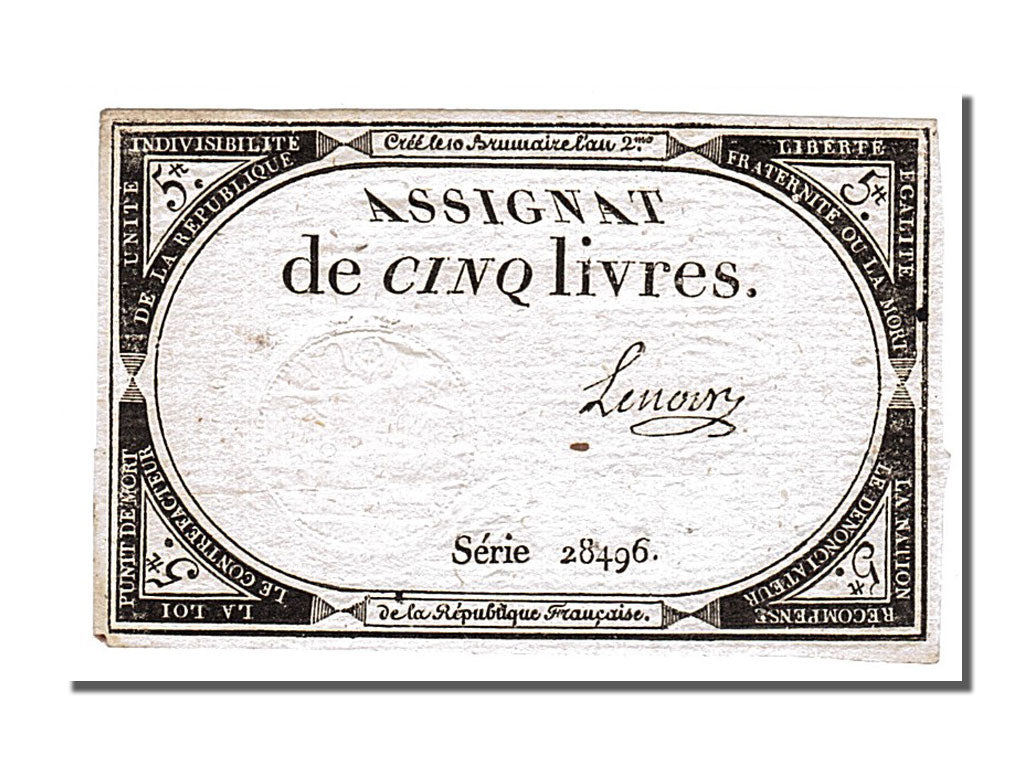 FRANCE, 5 Livres, 1793, 1793-10-31, AU(55-58), Lafaurie #171, FRANCE, 5 Livres,.