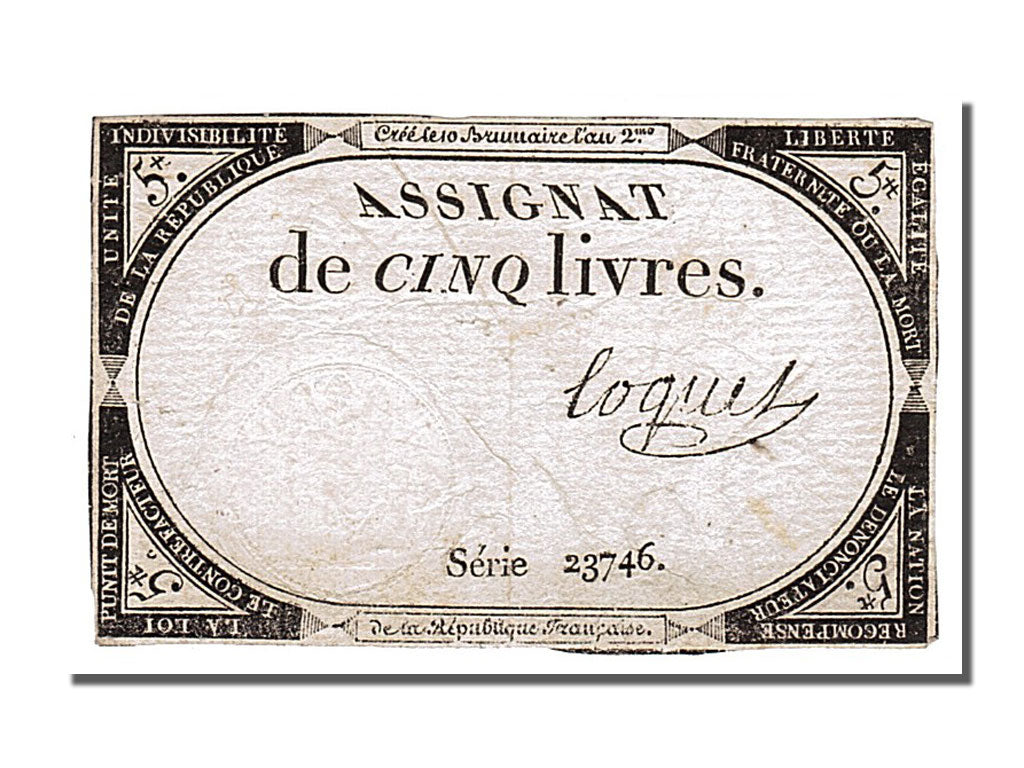 FRANCE, 5 Livres, 1793, 1793-10-31, EF(40-45), Lafaurie #171, FRANCE, 5 Livres,.