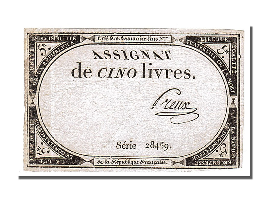 FRANCE, 5 Livres, 1793, 1793-10-31, AU(55-58), Lafaurie #171, FRANCE, 5 Livres,.