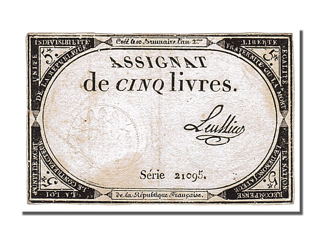 FRANCE, 5 Livres, 1793, 1793-10-31, EF(40-45), Lafaurie #171, FRANCE, 5 Livres,.