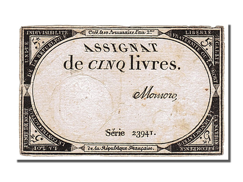 FRANCE, 5 Livres, 1793, 1793-10-31, EF(40-45), Lafaurie #171, FRANCE, 5 Livres,.