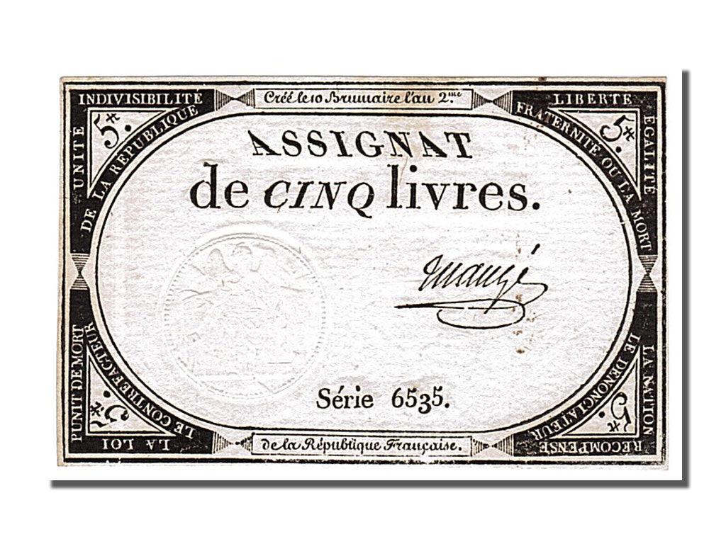 FRANCE, 5 Livres, 1793, 1793-10-31, AU(55-58), Lafaurie #171, FRANCE, 5 Livres,.