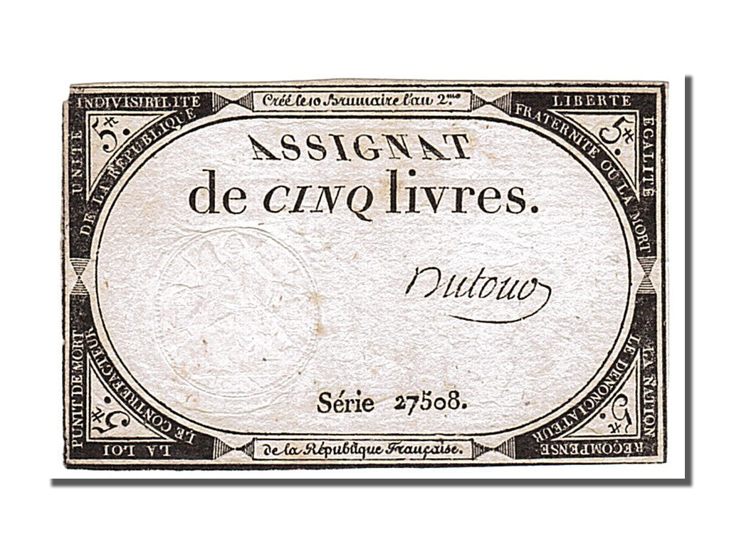 FRANCE, 5 Livres, 1793, 1793-10-31, EF(40-45), Lafaurie #171, FRANCE, 5 Livres,.