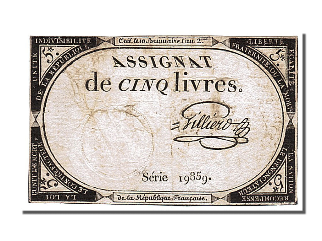 FRANCE, 5 Livres, 1793, 1793-10-31, EF(40-45), Lafaurie #171, FRANCE, 5 Livres,.