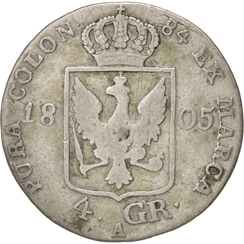 German States, PRUSSIA, Friedrich Wilhelm III, 4 Groschen, 1805, VF(20-25),KM370
