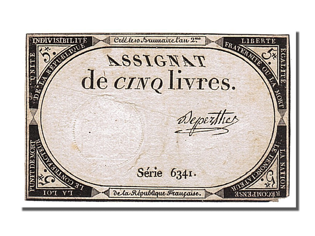 FRANCE, 5 Livres, 1793, 1793-10-31, EF(40-45), Lafaurie #171, FRANCE, 5 Livres,.