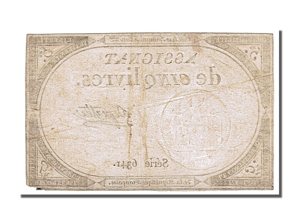 FRANCE, 5 Livres, 1793, 1793-10-31, EF(40-45), Lafaurie #171, FRANCE, 5 Livres,.