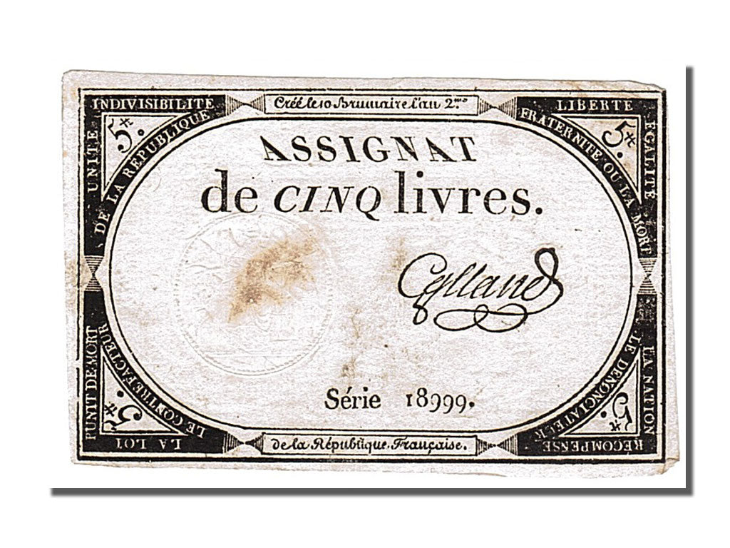 FRANCE, 5 Livres, 1793, 1793-10-31, EF(40-45), Lafaurie #171, FRANCE, 5 Livres,.