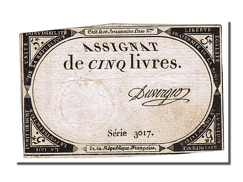 FRANCE, 5 Livres, 1793, 1793-10-31, EF(40-45), Lafaurie #171, FRANCE, 5 Livres,.
