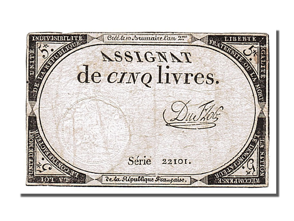 FRANCE, 5 Livres, 1793, 1793-10-31, EF(40-45), Lafaurie #171, FRANCE, 5 Livres,.