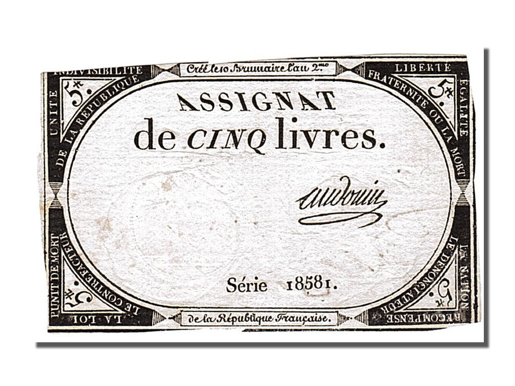 FRANCE, 5 Livres, 1793, 1793-10-31, EF(40-45), Lafaurie #171, FRANCE, 5 Livres,.