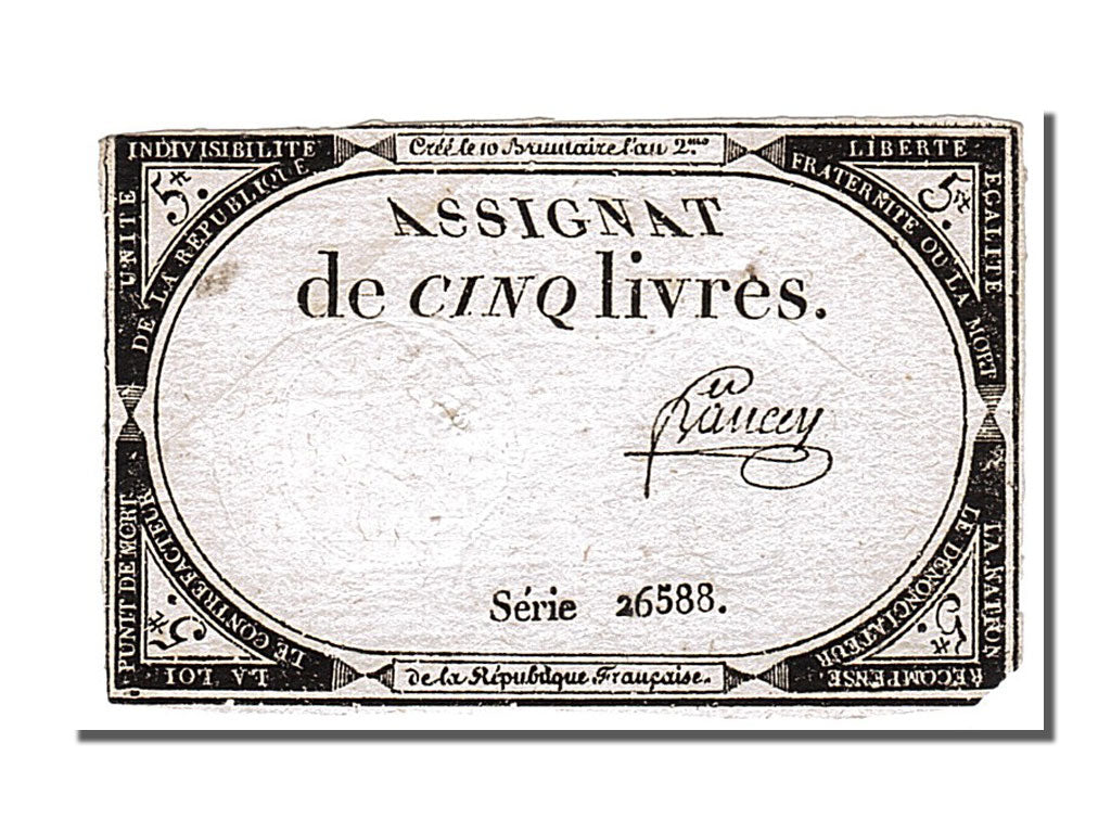 FRANCE, 5 Livres, 1793, 1793-10-31, EF(40-45), Lafaurie #171, FRANCE, 5 Livres,.
