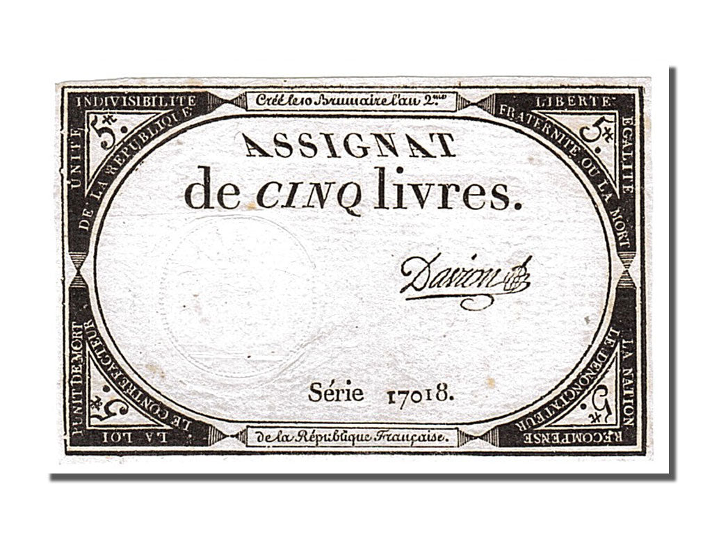 FRANCE, 5 Livres, 1793, 1793-10-31, AU(55-58), Lafaurie #171, FRANCE, 5 Livres,.