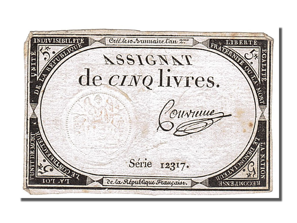 FRANCE, 5 Livres, 1793, 1793-10-31, AU(50-53), Lafaurie #171, FRANCE, 5 Livres,.