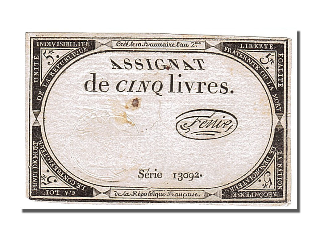 FRANCE, 5 Livres, 1793, 1793-10-31, EF(40-45), Lafaurie #171, FRANCE, 5 Livres,.