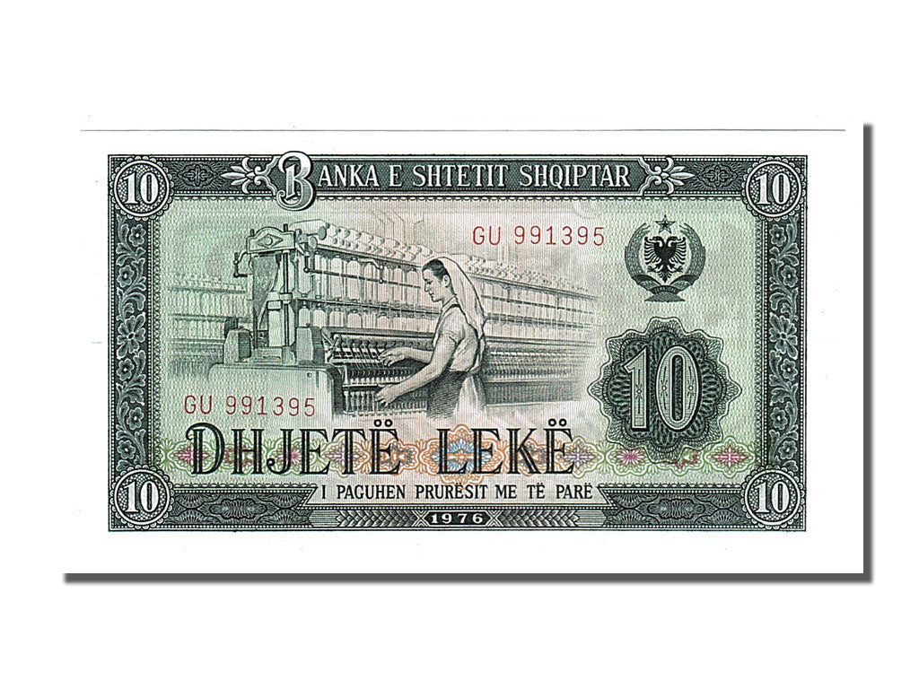 Albania, 10 Lekë, 1976, KM #43a, UNC(65-70), GU 991395