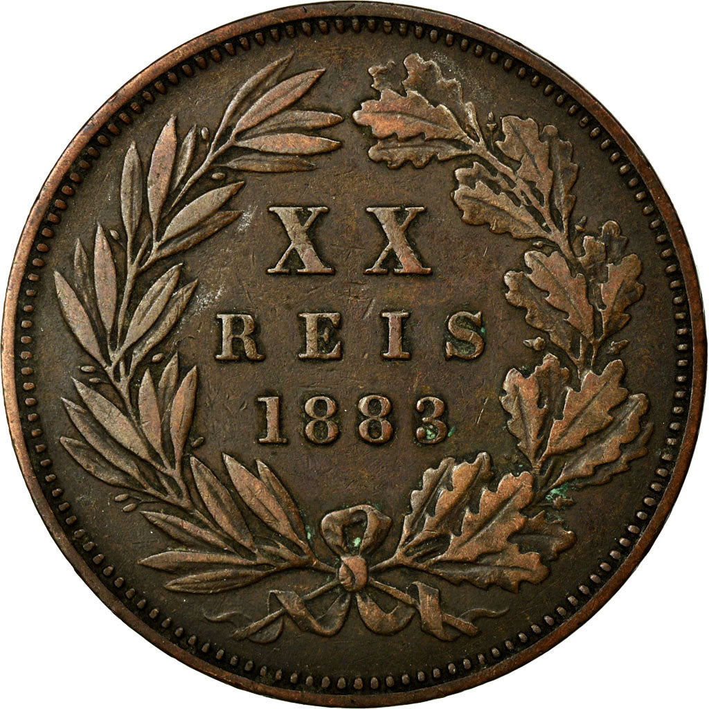 Moneda, Portugal, Luiz I, 20 Reis, 1883, MBC, Bronce, KM:527