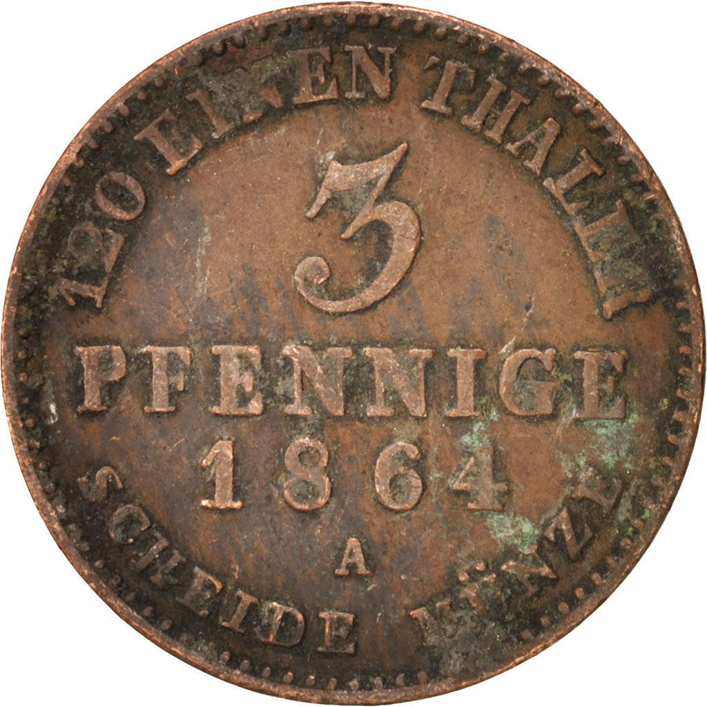 Etats allemands, ANHALT-BERNBURG, Alexander Carl,3 Pfennige,1864,TTB,Copper,KM98