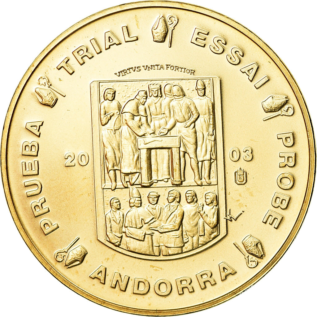Andorra, Medal, 10 C, Essai-Trial, 2003, MS(65-70), Copper-Nickel Gilt