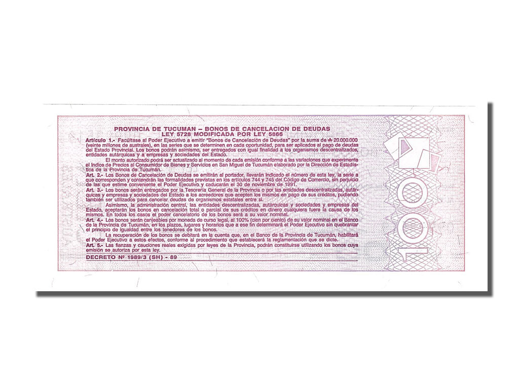 Argentina, 100 Australes, 1991, KM #S2715, 1991-11-30, UNC(65-70), 09993519