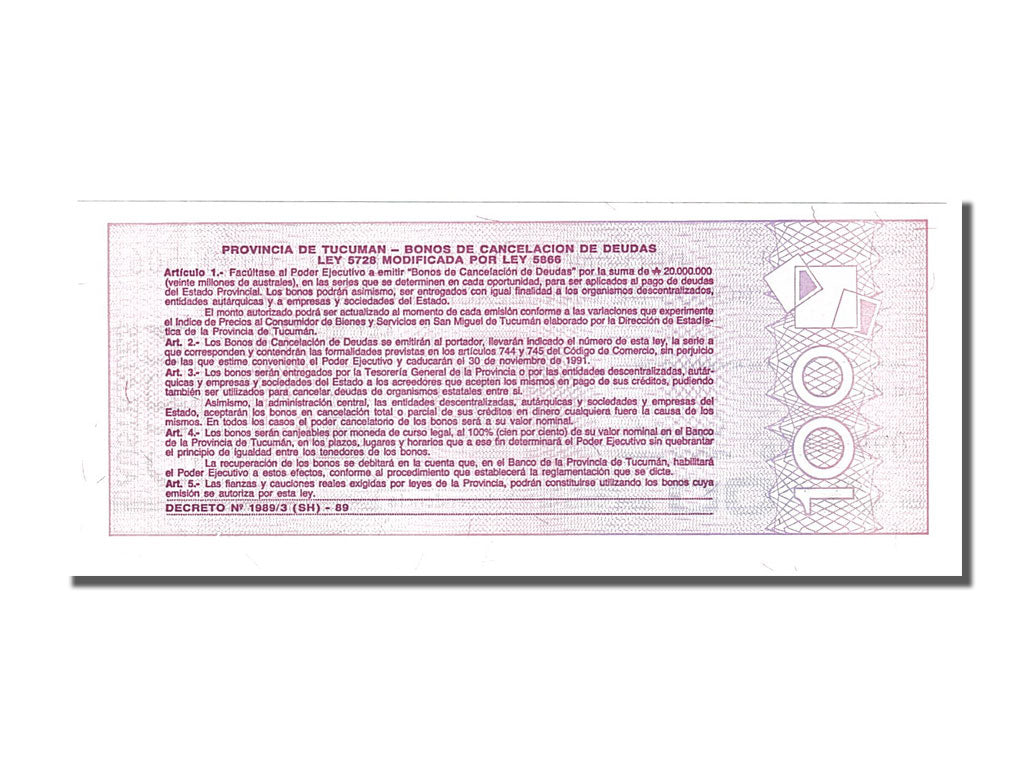 Argentina, 100 Australes, 1991, KM #S2715, 1991-11-30, UNC(65-70), 09993506