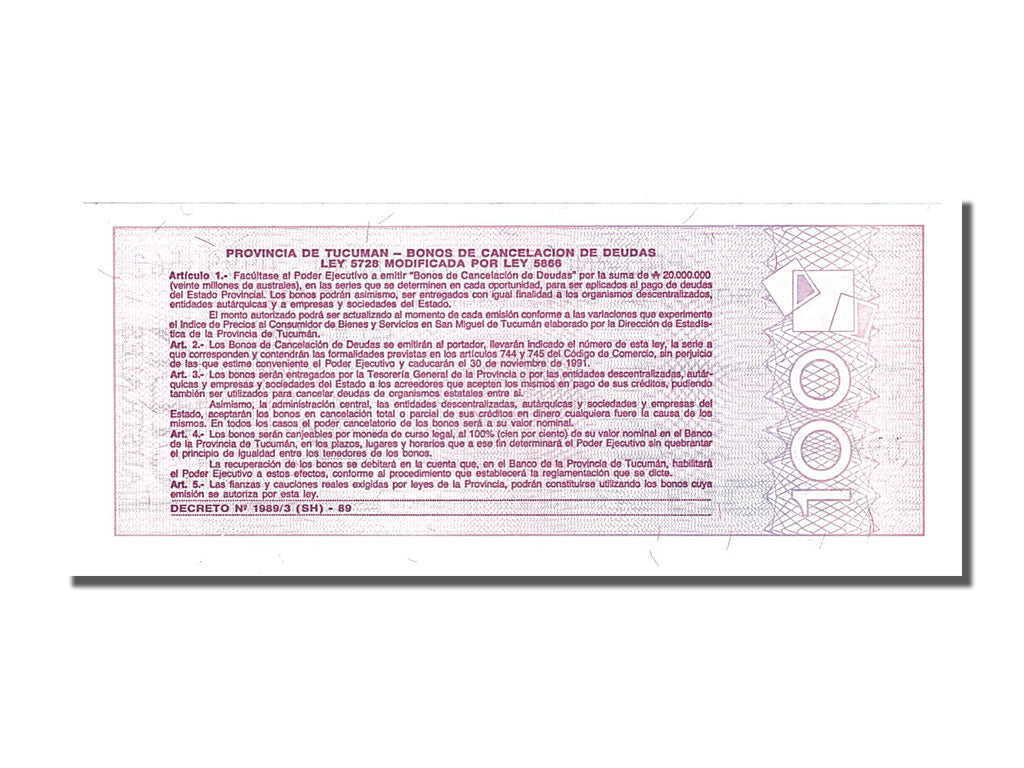 Argentina, 100 Australes, 1991, KM #S2715, 1991-11-30, UNC(65-70), 09993562