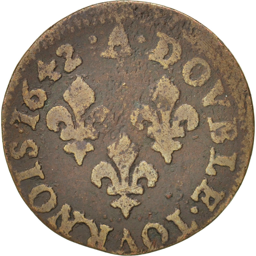 France, Louis XIII, Double tournois de Warin, tête à gauche, KM 127.1,Gadoury 12