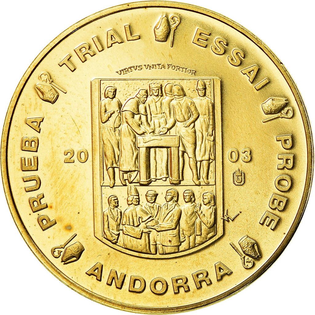 Andorra, Medal, 10 C, Essai-Trial, 2003, MS(64), Copper-Nickel Gilt