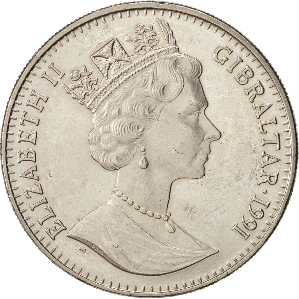 Gibraltar, Elizabeth II, Crown, 1991, AU(55-58), Copper-nickel, KM:86