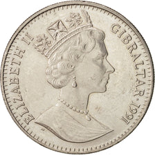 Gibraltar, Elizabeth II, Crown, 1991, AU(55-58), Copper-nickel, KM:86