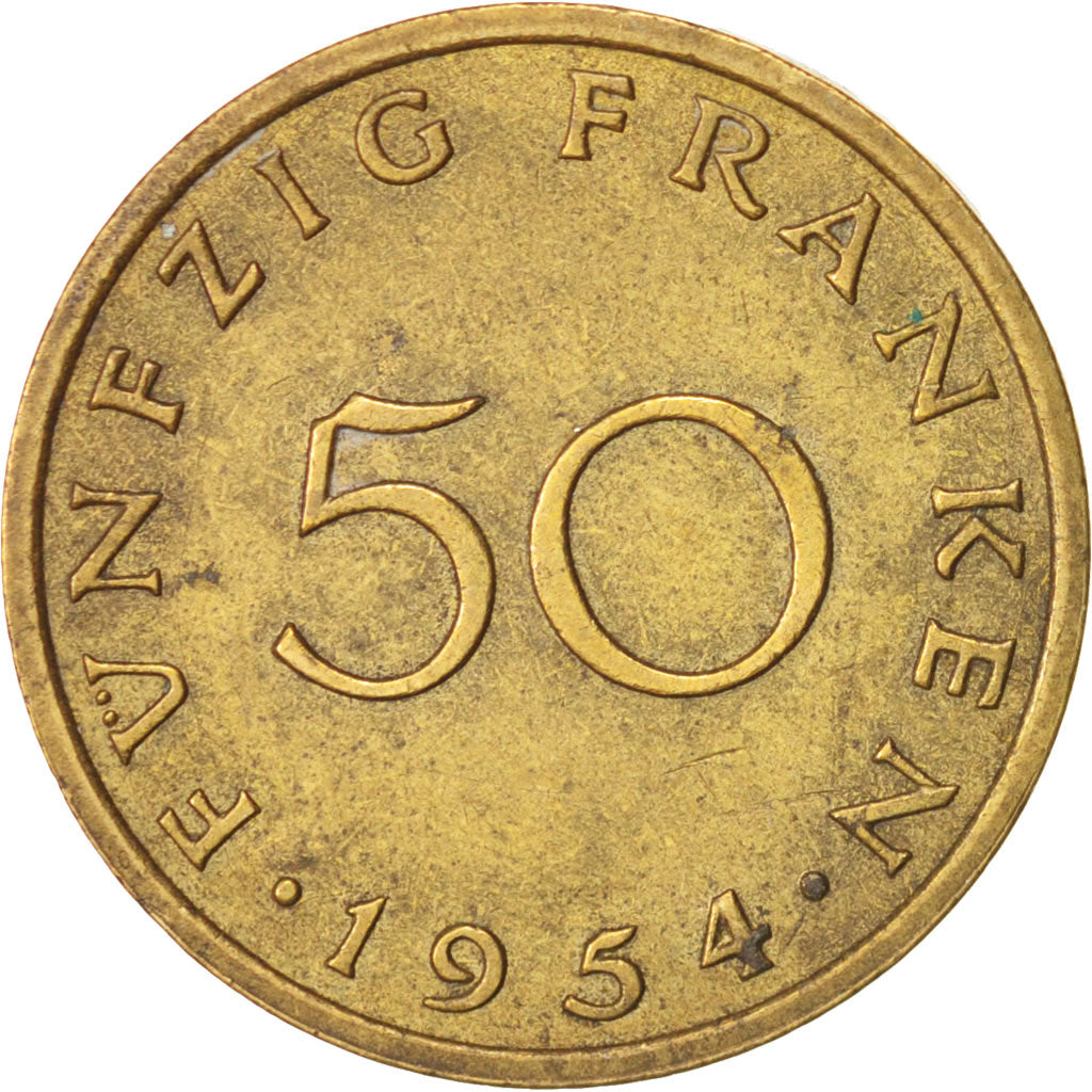 SAARLAND, 50 Franken, 1954, Paris, EF(40-45), Aluminum-Bronze, KM:3