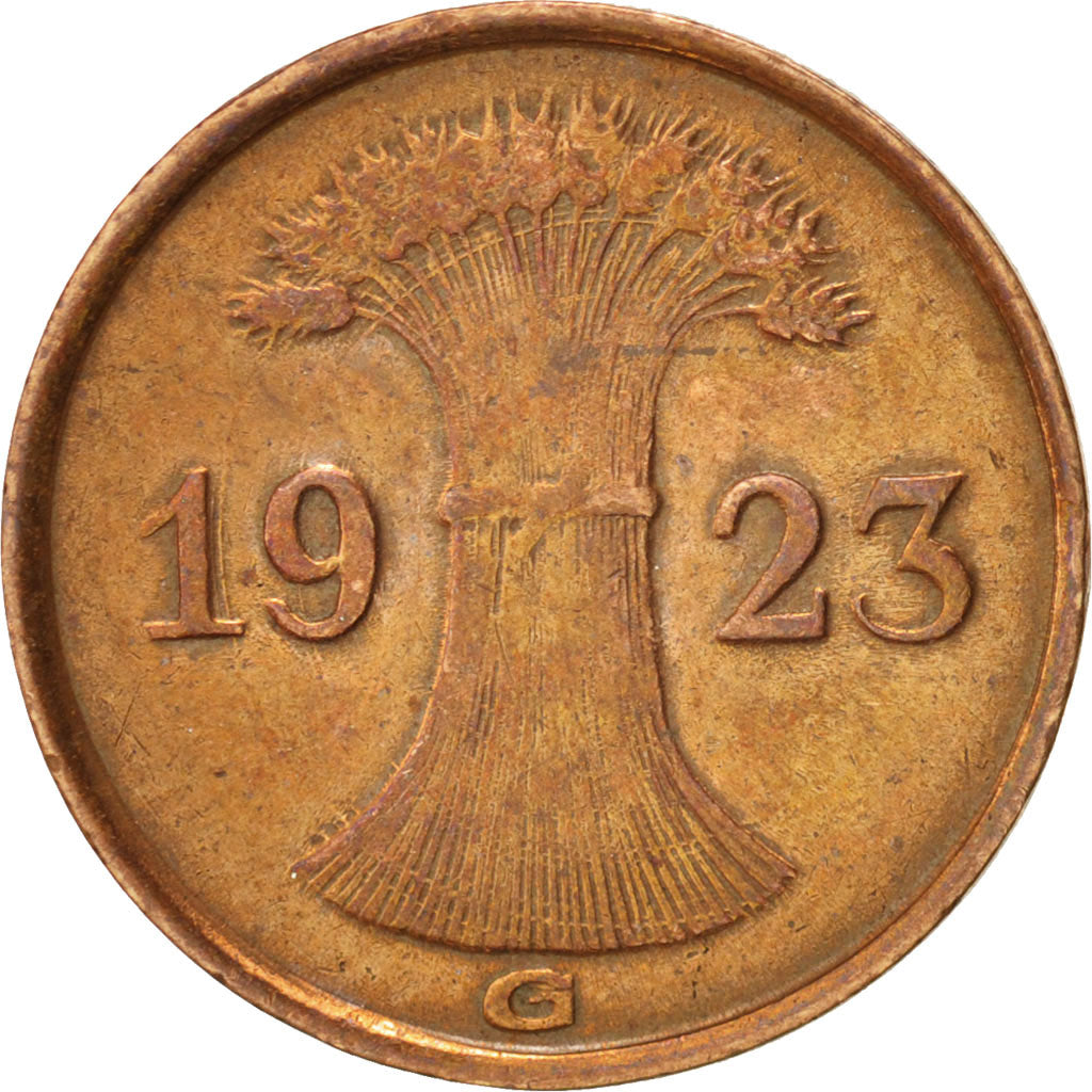GERMANY, WEIMAR REPUBLIC, Rentenpfennig, 1923, Karlsruhe, EF(40-45), Bronze,KM30