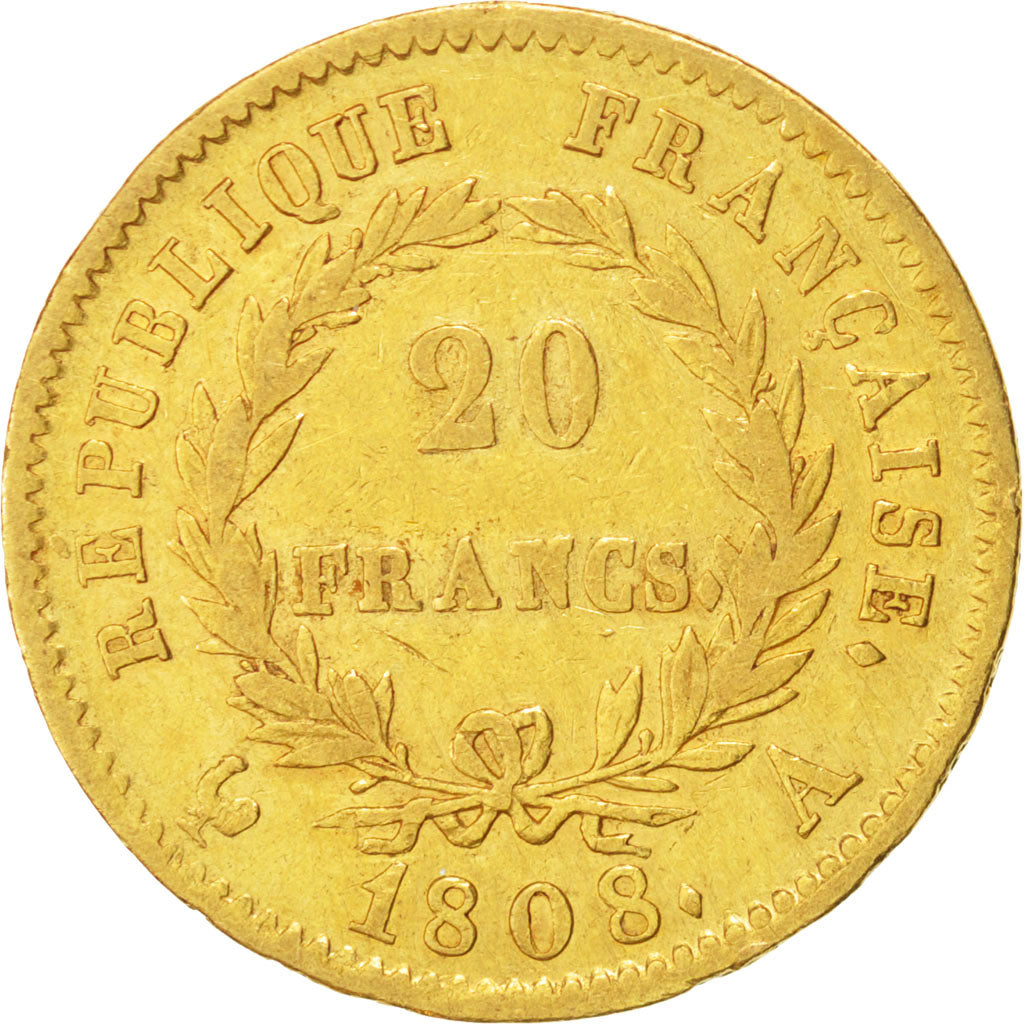 Frankreich, Napoléon I, 20 Francs,1808,Paris,VF(30-35),Gold,KM:687.1,Gadoury1024