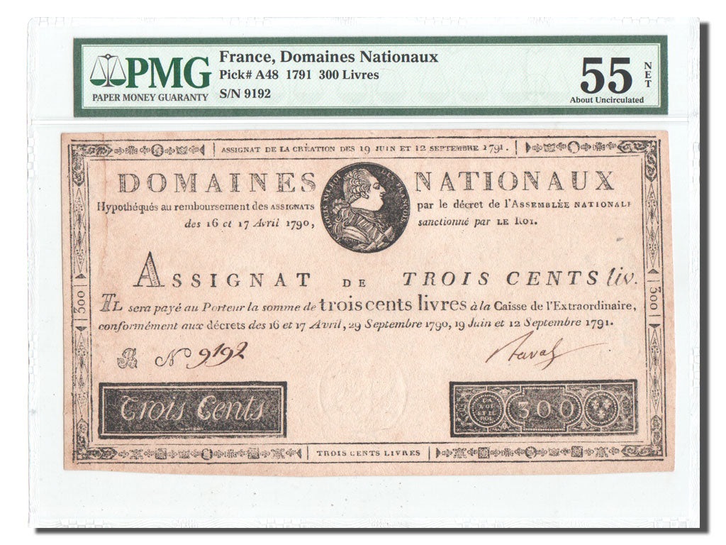 Francia, 300 Livres, 1791, KM:A48, 1791-09-12, graded, PMG, 6007779-005, SPL-...