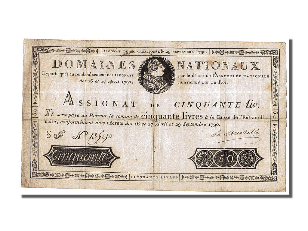 Geldschein, Frankreich, 50 Livres, 1790, Lacourtelle, 1790-09-29, SS, KM:A34