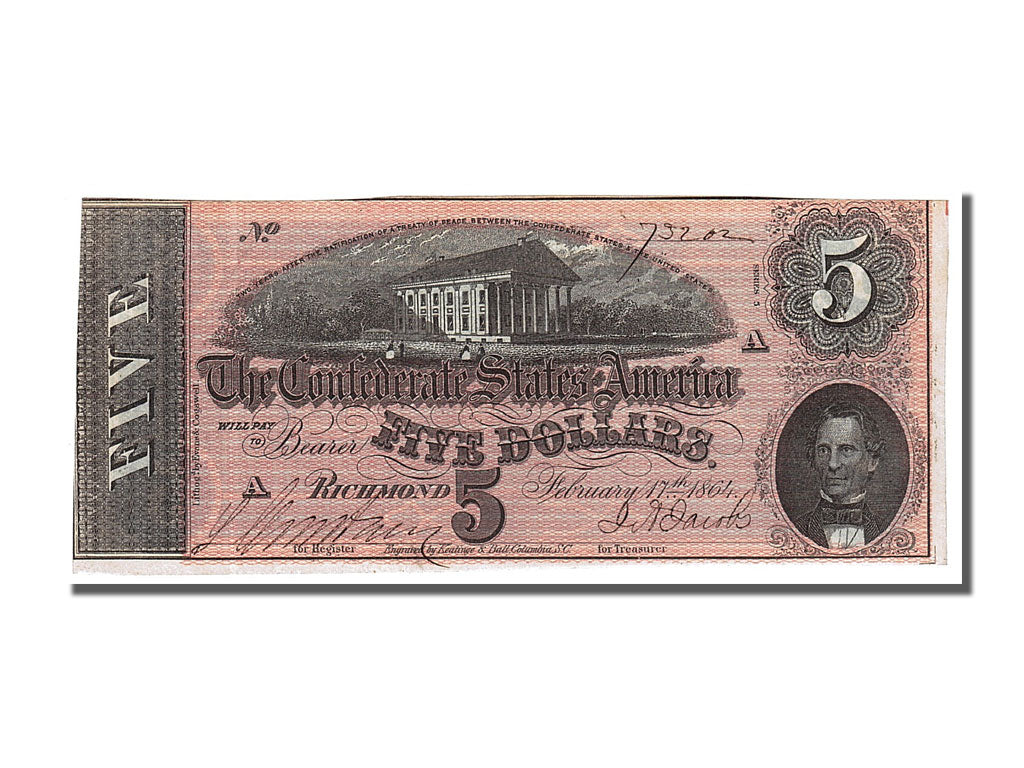 Confederate States of America, 5 Dollars, 1864, KM #67, 1864-02-17, UNC(63), A