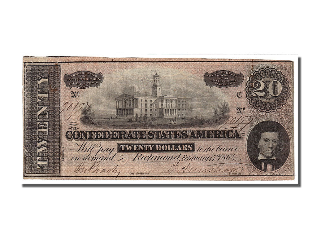 Biljet, Confederale Staten van Amerika, 20 Dollars, 1864, 1864-02-17, TTB+