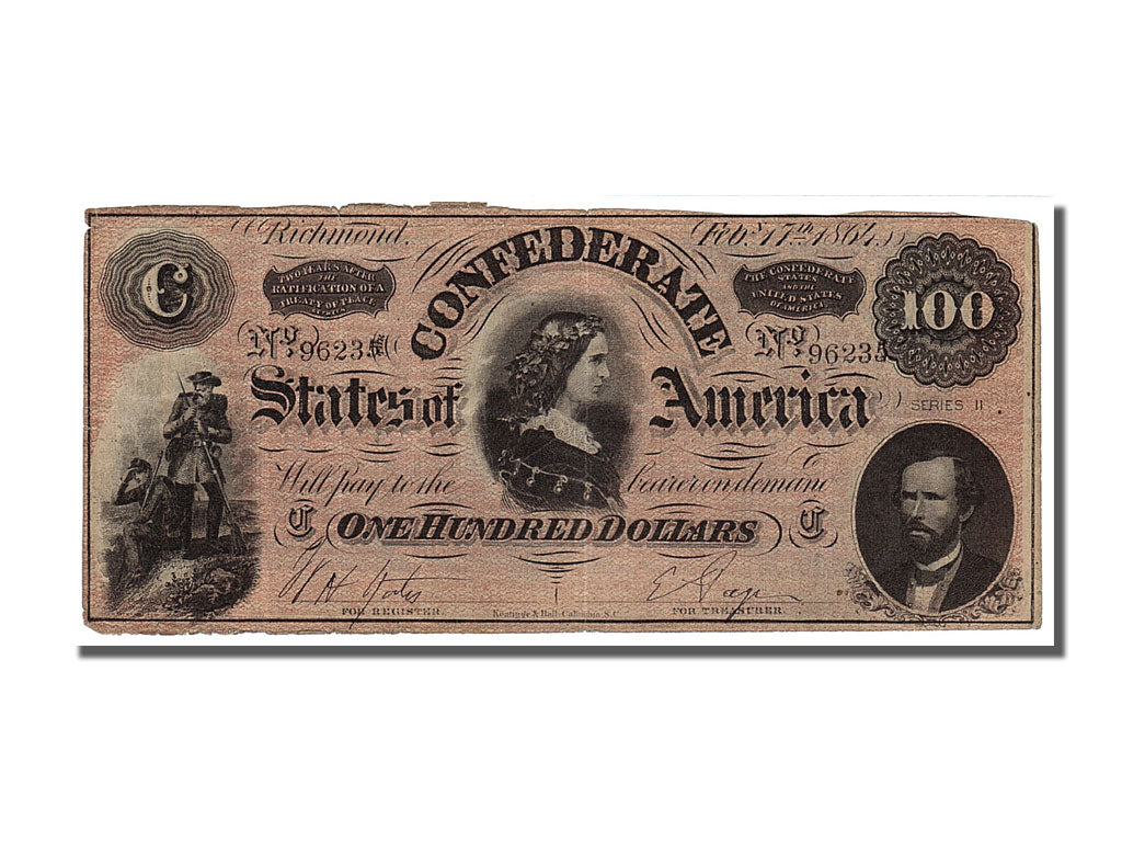 Confederate States of America, 100 Dollars, 1864, KM #71, 1864-02-17,...