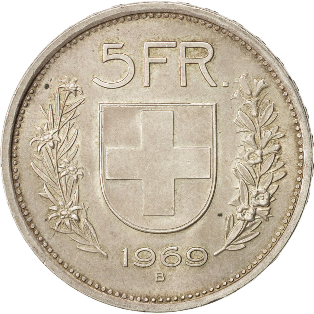 Switzerland, 5 Francs, 1969, Bern, AU(55-58), Silver, KM:40