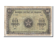 Morocco, 10 Francs, 1944, KM #25a, 1944-03-01, VF(20-25), N1083
