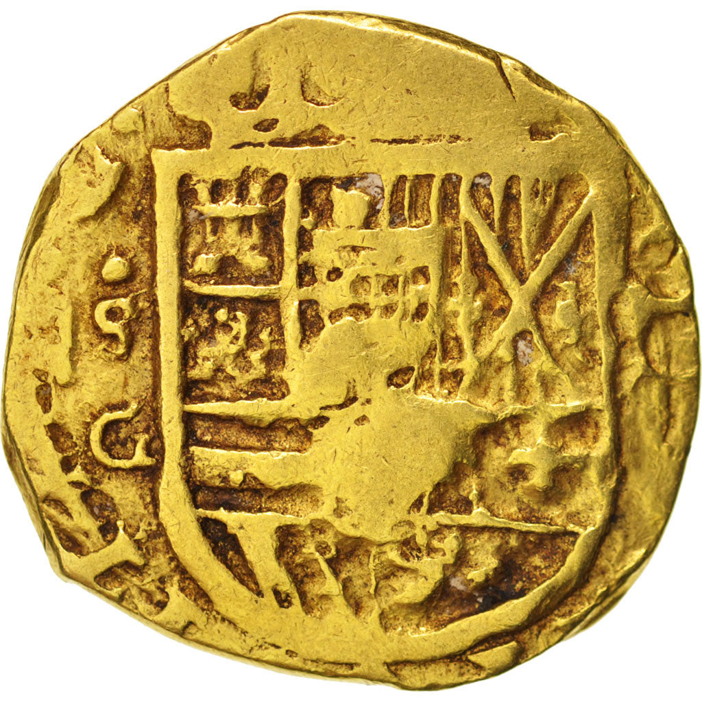 Spain, 2 Escudos, Undated, Sevilla, VF(30-35), Gold, mintmark S G