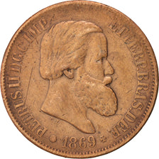 Brazil, Pedro II, 20 Reis, 1869, EF(40-45), Bronze, KM:474